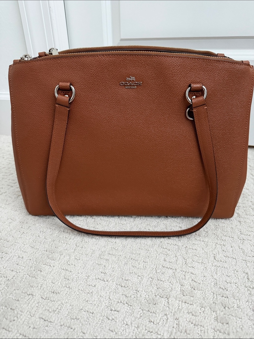 Coach Saddle Brown Leather Tote with Silver‎ Hardware